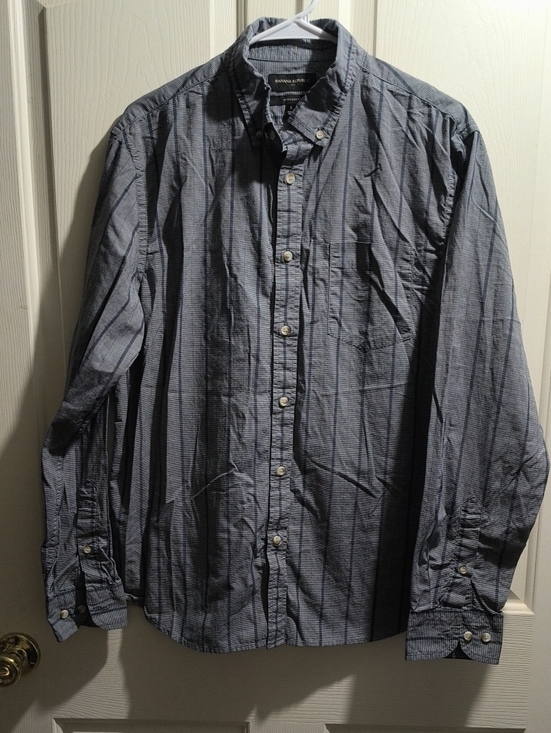 Banana Republic Other - Banana Republic Men's Navy and Light Blue Striped Button-Down Shirt